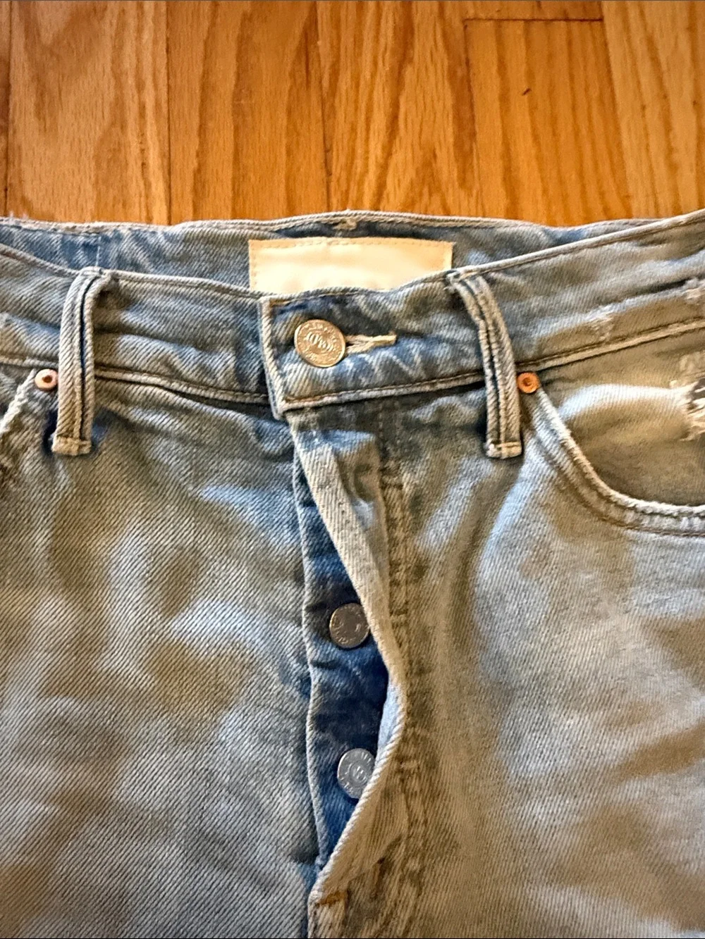 Mother Superior 26 Trickster Ankle An Icy Confession Light Blue Distressed Jeans - Picture 3 of 7
